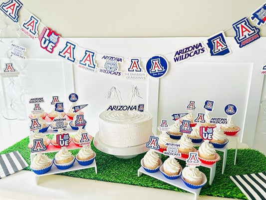 University of Arizona Party Supplies for Football, Birthday Gift, UA Graduation Party Banner and Cake Toppers (42 Pieces) (Arizona Wildcats)
