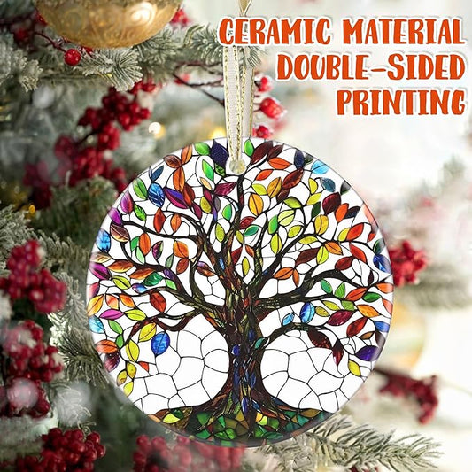 Christmas Ornaments, 3.5 Inch Ceramic Tree of Life Hanging Ornament, Christmas Tree Ornaments, Gifts for Mom, Xmas Gifts, Unique Gift Idea, Perfect for Holiday Party, Tree, Window, Wall Decor