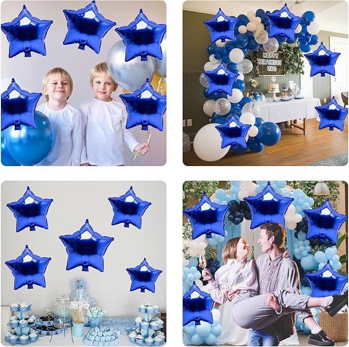 Biapian Blue Star Foil Balloons, 10PCS Dark Blue Foil Stars Shape Balloons, 18 Inch Aluminum Balloon for Helium Pentagram Balloon for Men Boys Birthday, Anniversary, Graduation Party Decoration