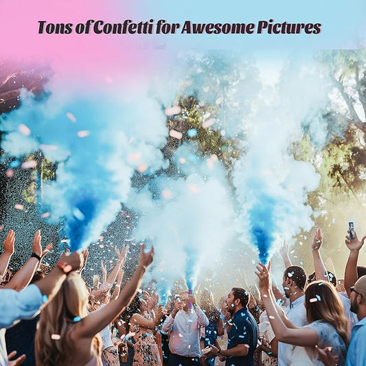 POPUPARTY 2 Pack Gender Reveal Confetti smoke Powder Cannon | 1 Pink & 1 Blue Confetti and Powder Poppers | Ideal for Baby Girl or Boy Gender Reveal Decoration and party