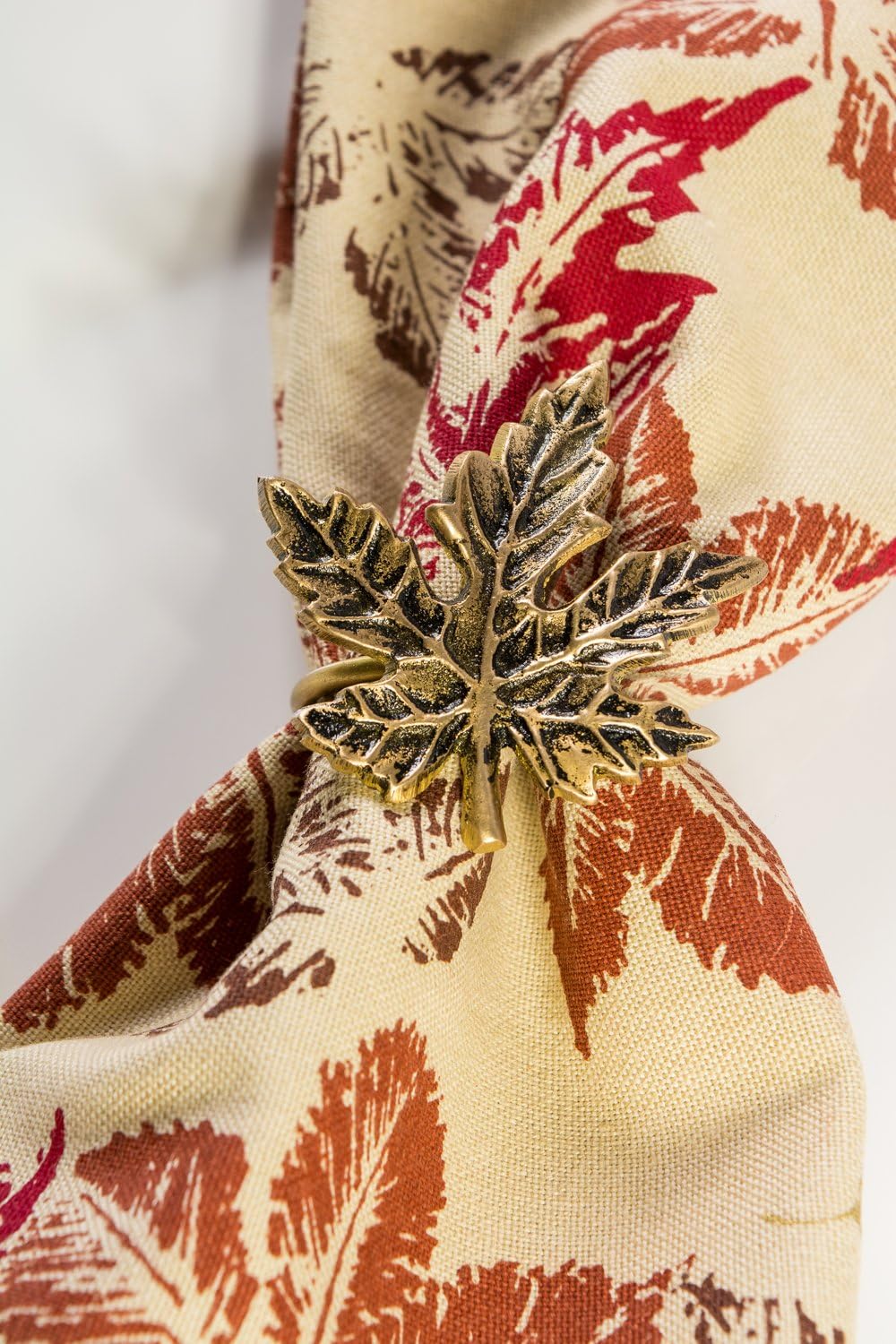 DII Christmas Thanksgiving Holiday Tabletop Décor Collection Decorative Napkin Ring Holder Set, 2.25" Diameter, Gold Maple Leaf, 6 Piece