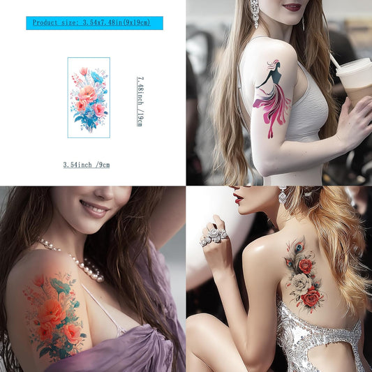 Watercolor Temporary Tattoos|Women-Exclusive Tattoos (with Florals, Butterflies, Jellyfish, Beauties & More)|Hyper-Realistic Fake Tattoos, Top Choice for Parties, Parent-Child & Beach