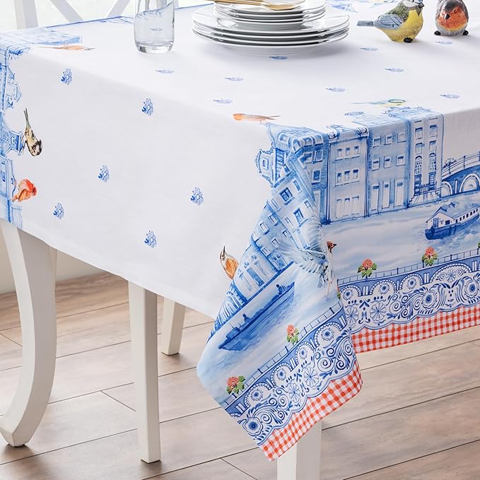Maison d' Hermine Table Cloth Rectangle Table 100% Cotton 70 x 140 Inches Tablecloth Reusable Decorative for Dining Room Farmhouse Home Valentines Day Decorations Spring Summer - Amsterdam Canals