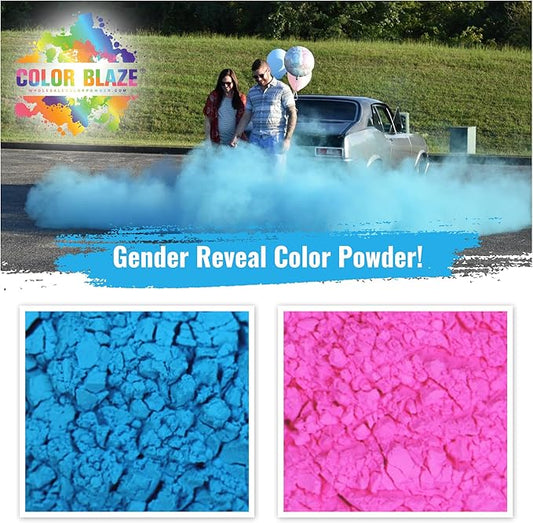 Color Blaze Baby Gender Reveal Powder - 1lb Blue & 1lb Pink Colored Power for Boy or Girl - For Car & Motorcycle Burnout, Color Toss, Photoshoot, and Festival - Pack of 2 Bags with 1 pound - Blue/Pink