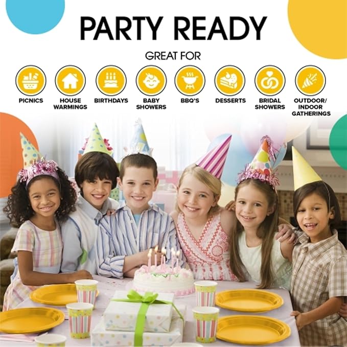 Exquisite Party Solids Yellow Plastic Plates For Party Supplies 9" Yellow Disposable Plates Heavy Duty 50 Pcs Plastic Dinnerware Sets Heavy Duty 350 GSM Disposable Dinnerware Set