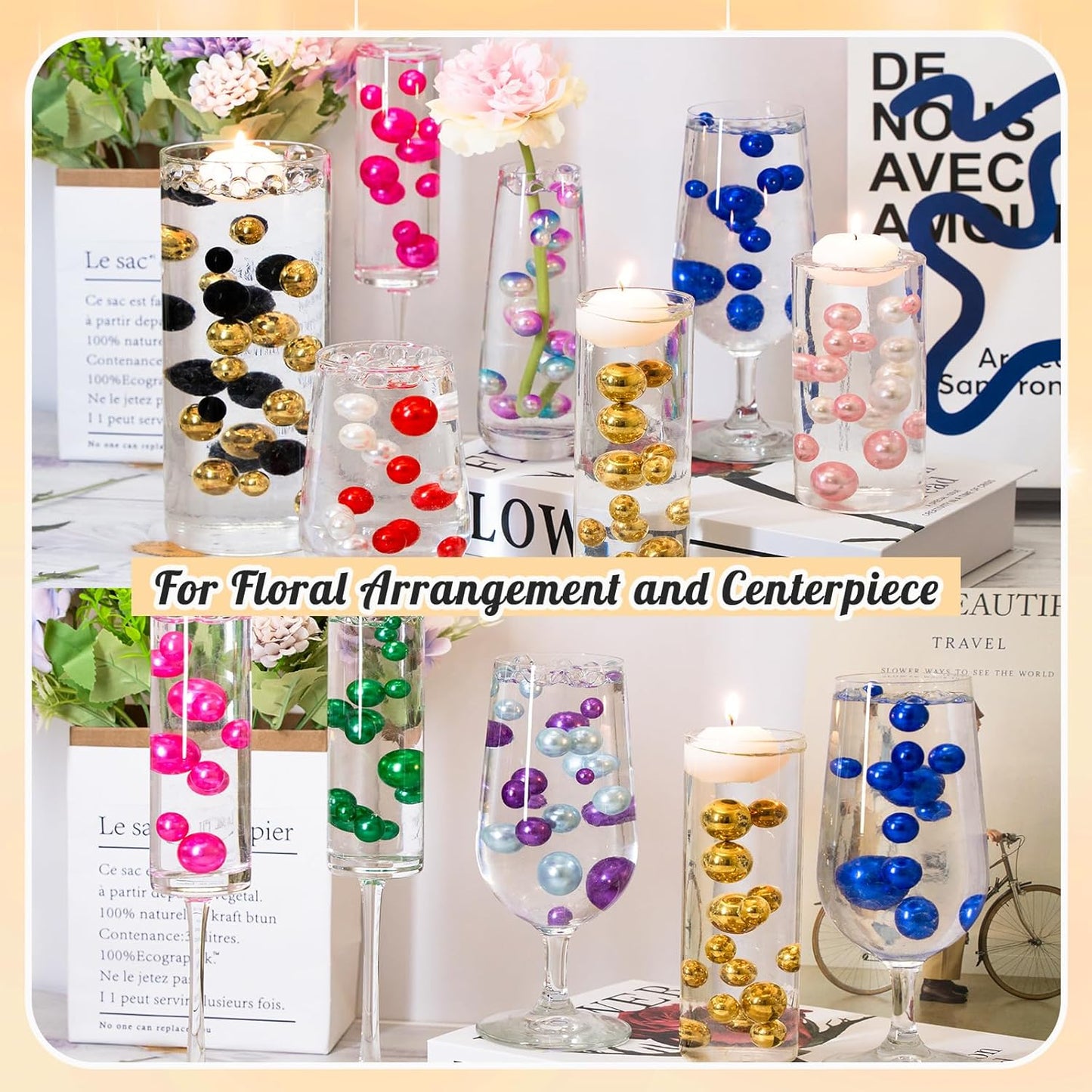 300Pcs Pearl Vase Filler, Lightpinkblue Mix No Hole Faux Pearl Beads for Centerpieces Vases, Candle Centerpieces, Wedding Birthday Party Home Decor 8/10/14/20mm