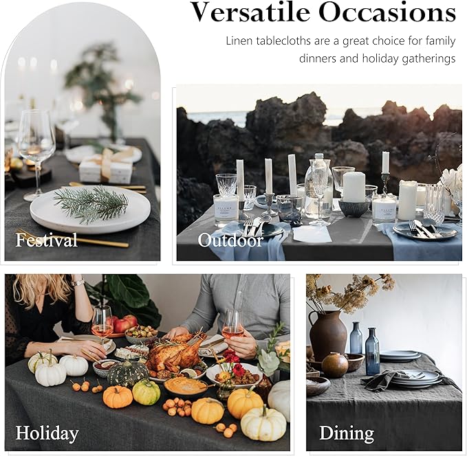 Linen World 100% Linen Tablecloth,Grey Tablecloth 120" x 60" Inch,Washable Rectangular Tablecloth for Dining,Outdoor,Weddings and Restaurants,Decorative Thanksgiving Christmas,Jacquard Weave Design