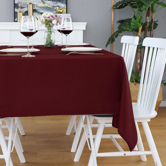 FOLINS&HOME Burgundy Rectangle Tablecloth - 90 x 132 Wrinkle Free Waterproof Polyester Table Cloths, Spillproof Heavy Duty Washable Table Cover for Party, Banquet, Wedding, Indoor - Rectangular/Oblong