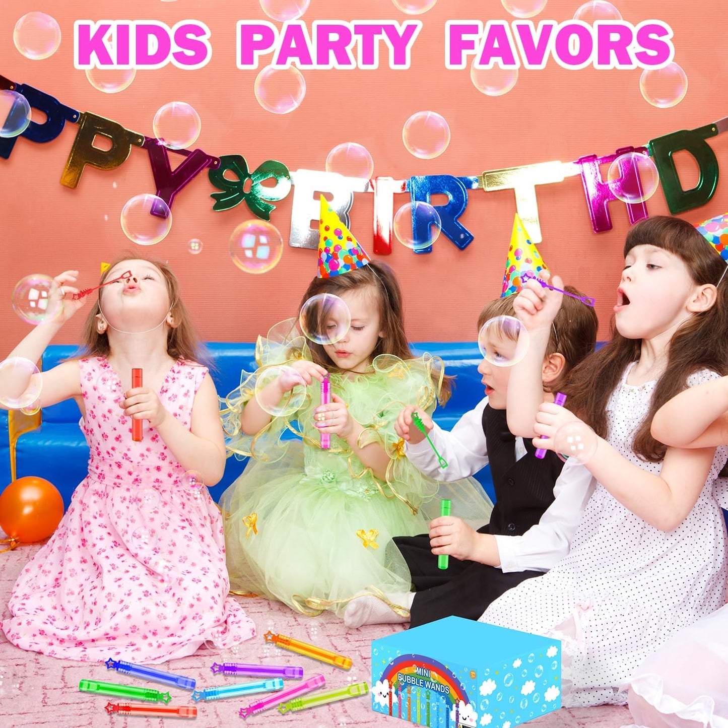 300 Pack Mini Bubble Wands for Kids, Bulk Rainbow Party Favors & Goodie Bag Stuffers Fillers for Toddlers, Prize Box Toys for Christmas Classroom Rewards, Bulk Gifts for Wedding, Pinata, Carnival