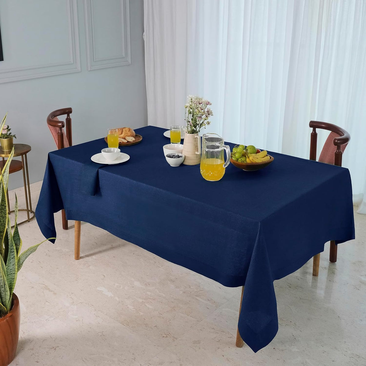 D'Moksha Homes Linen Tablecloth 60 x 120 Inch - 100% Pure Linen Navy Blue Table Cloth for Rectangle Tables - Machine Washable Cloth Tablecloth for Fall, Autumn and Halloween
