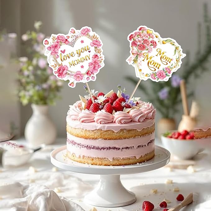 18 PCS Happy Mother's Day Centerpiece Sticks Double Sided Rose Flowers Love Mom Table Centerpieces Best Mom Floral Decorations for Happy Mother's Day Theme Women Birthday Party Centerpieces Supplies