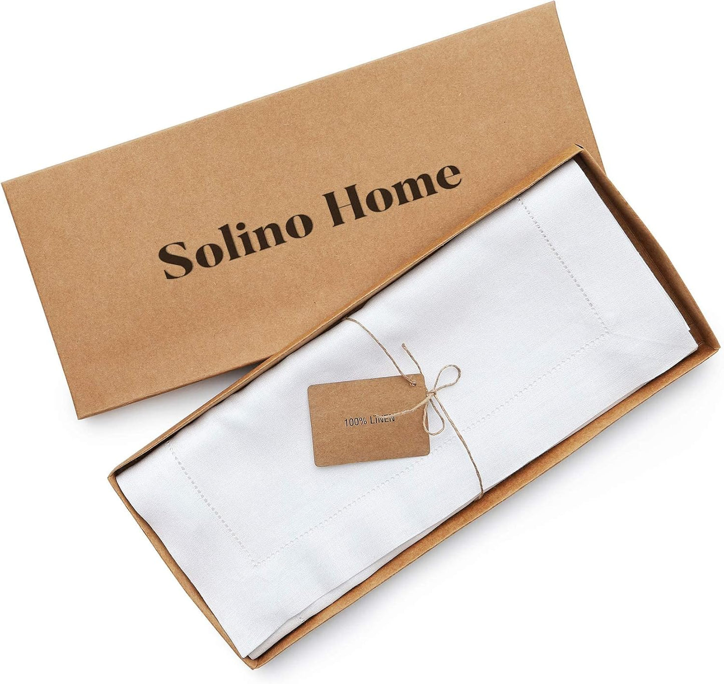 Solino Home Linen Table Runner 90 Inches Long - Classic Hemstitch 100% Pure Linen White Dining Table Runner 14 x 90 Inch for Fall, Autumn, Halloween, Thanksgiving, Holiday