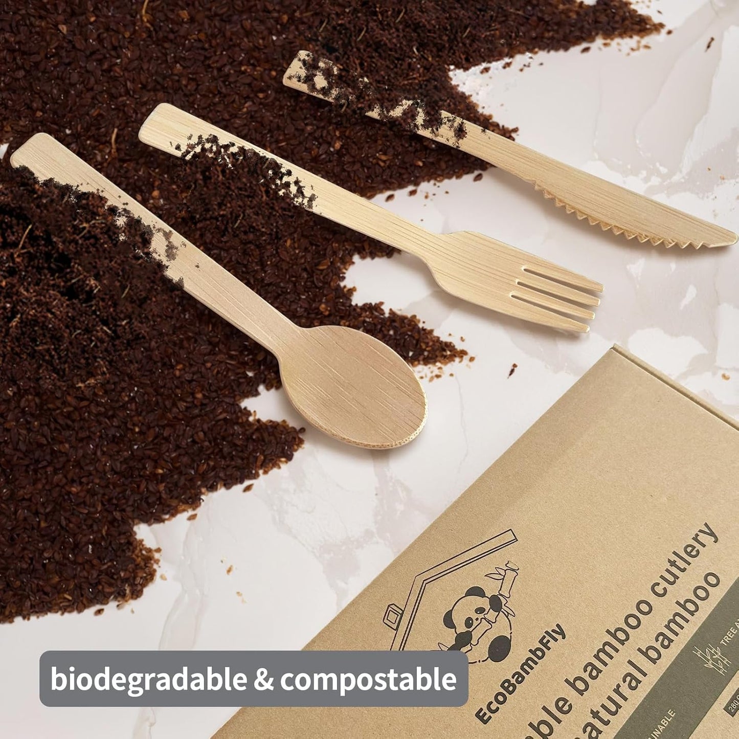 Disposable Bamboo Cutlery (140forks 70spoons 70 knives) Reusable 100% Compostable Biodegradable Sustainable flatware Wooden Plastic Alternatives Durable utensils Parties Picnics Weddings