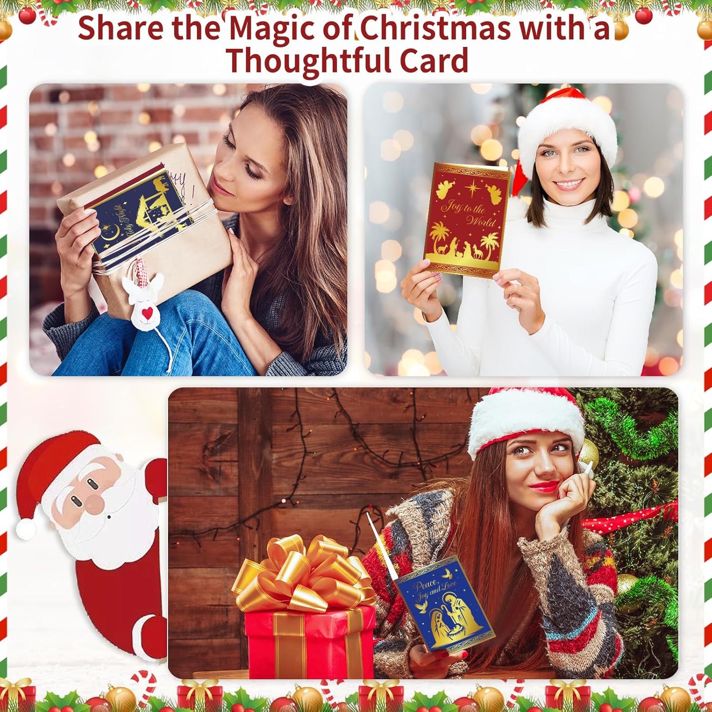 24 Pack Religious Christmas Cards with Envelopes & Stickers, 5x7in Gold Foil Embossed Christmas Greeting Cards Set 6 Designs with Printed Message Inside(Religious Style)
