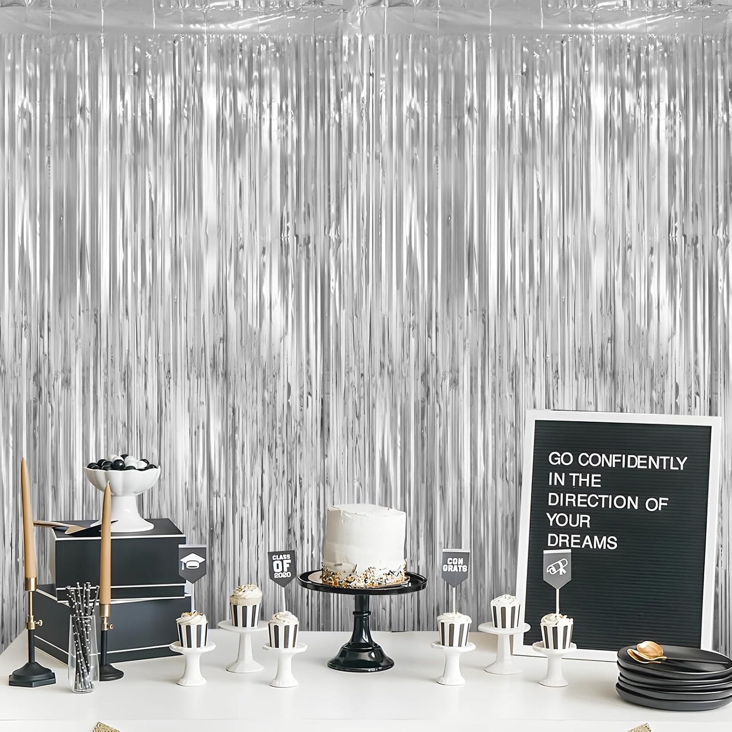 LOLStar 10 Pack Silver Party Decorations 3.3x6.6 ft Silver Foil Fringe Curtains Tinsel Backdrop Photo Booth Prop Streamer for Engagement Wedding, Birthday, Bridal Shower Disco Bachelorette Party Decor