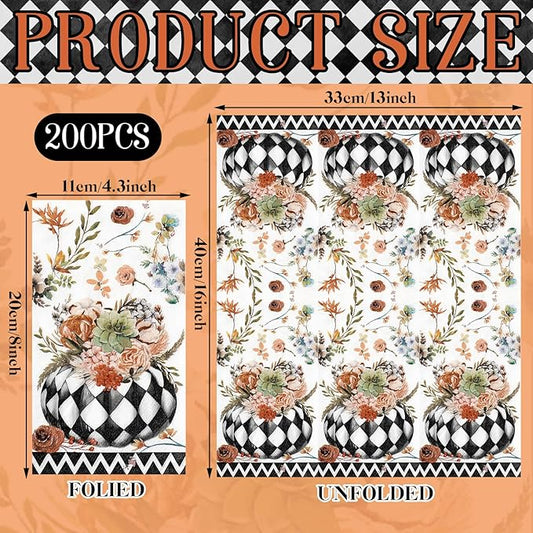 Karenhi 200 Pcs Fall Paper Napkins Black and White Pumpkin Disposable Hand Towels for Bathroom 2 Ply Floral Guest Napkins Thanksgiving Decorative Napkins Halloween Paper Napkin for Autumn Baby Shower