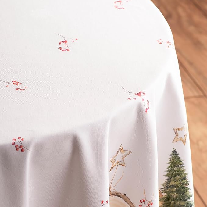 Maison d' Hermine Table Cloth Round Table 100% Cotton 63 Inches Fall Tablecloth Reusable Everyday Use for Thanksgiving Christmas Decorations Dining Farmhouse Party (Mountain Life)