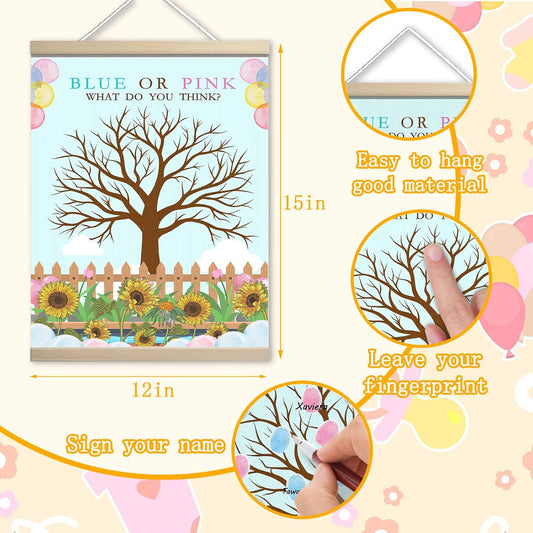 Meaningful Baby Shower Guest Book Game, Gender Reveal Fingerprint Leaves Tree, Gender Reveal Keepsake, Canvas Decoration, Baby Shower Party Supplies(12x15in)