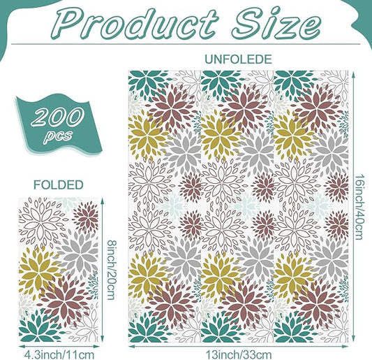 Karenhi 200 Pcs Floral Hand Paper Towel 2 Ply Dahlia Flower Guest Napkins Spring Guest Paper Napkins for Bathroom Disposable Hand Towels for Wedding Bridal Baby Shower Birthday