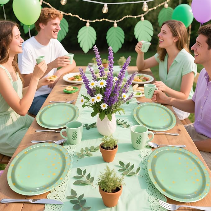 50Pcs Sage Green Oval Paper Plates 10" x 12" Large Disposable Sage Green and Gold Party Supplies Dessert Paper Plates Gold Dot Light Green Platter for Baby Shower Birthday Wedding Party Decorations