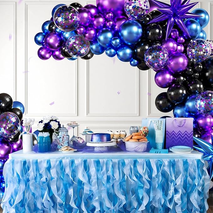 Black Purple Blue Balloon Garland Arch Kit, 140Pcs Metallic Blue Purple Teal Balloons Confetti Balloons with Stars for Fun Play Party Decorations Baby Shower Engagement Birthday Party Decorations