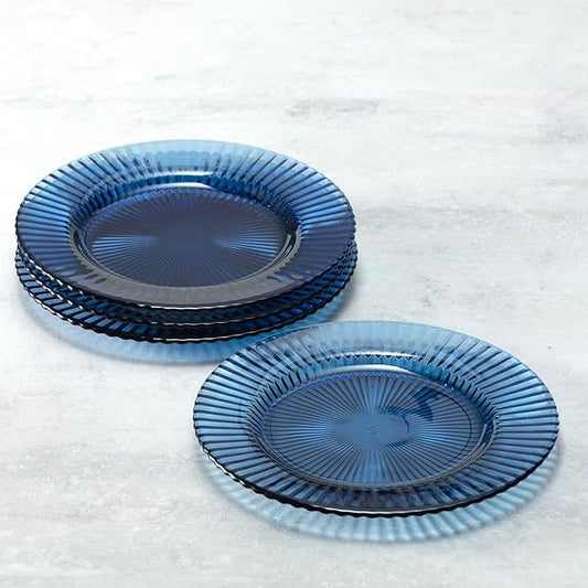 Fortessa Archie Glass, 10.6 Inch Dinner Plate (Set of 4), Cornflower Blue