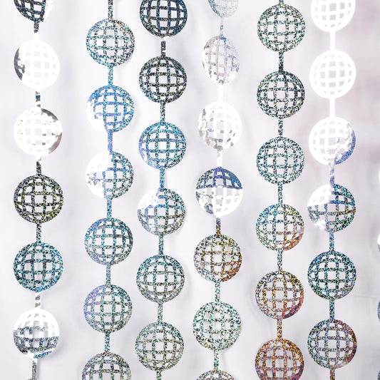 BRAVESHINE Hanging Balls Party Streamers Backdrop - 2 Pack Silver Tinsel Foil Fringe Curtains for 70s 80s 90s Discoball Party, Birthdays, Bachelorette, Engagement, Music, Dance,New Years Decorations