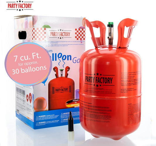 Party Factory Helium Tank for up to 30 Latex Balloons, Helium Cylinder 7 cu. ft. Gas with filling quantity for Balloons, Ideal for Birthday Party, Wedding