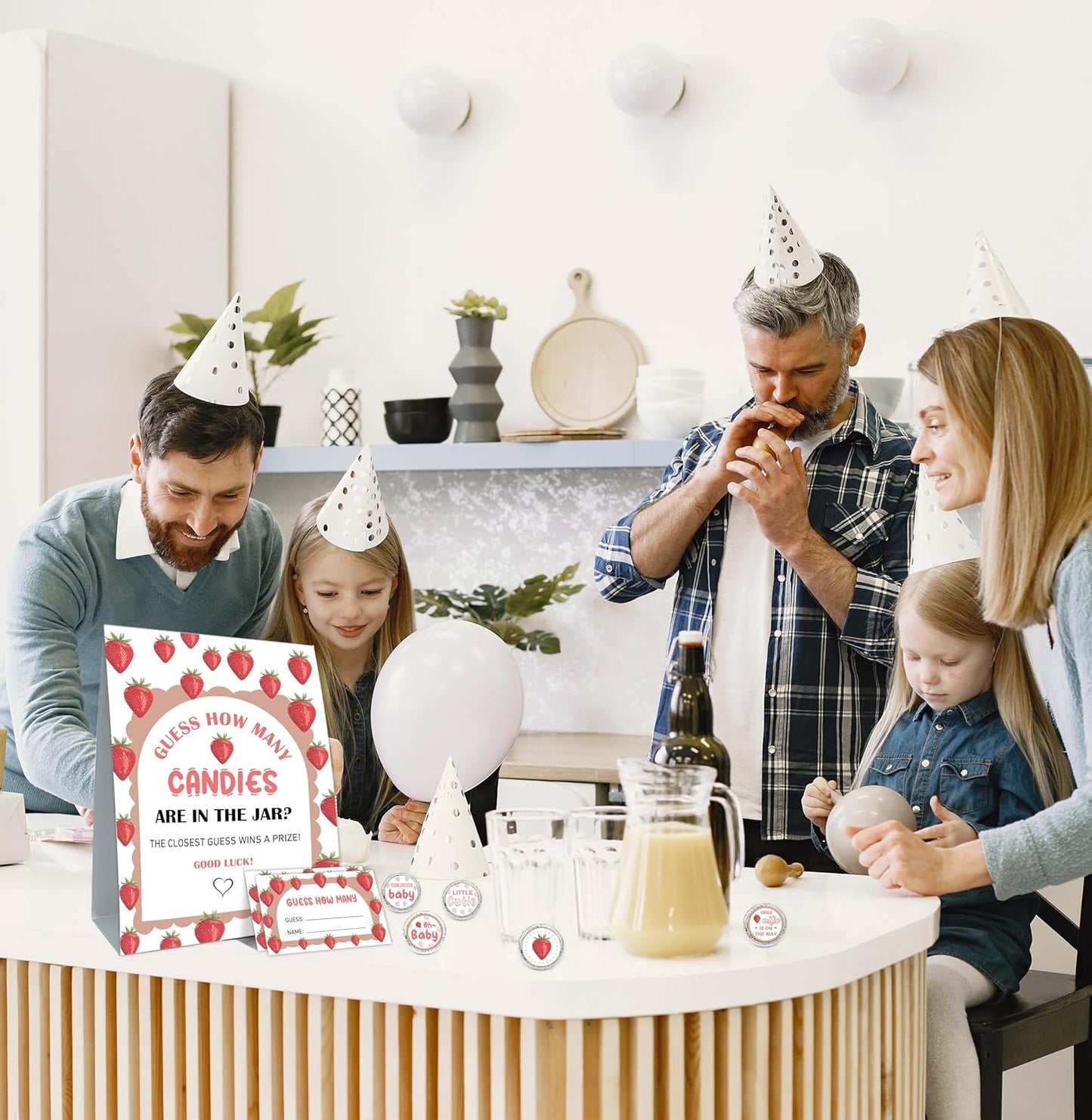Guess How Many Candies Baby Shower Games, How Many Candies Standing Sign 50 Guessing Cards 180 Baby Shower Candies Stickers, Guess How Many Candies Strawberry Baby Showers Game Set for Birthday Party