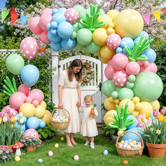 Pastel Balloon Arch Garland Kit, Macaron Pink Green Blue Yellow Latex Party Balloons Rainbow Pastel Color Easter Balloon for Easter Spring Wedding Graduation Baby Shower Birthday Party Decorations