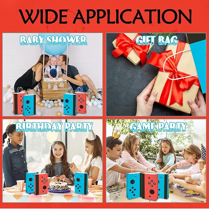 wjrsxilt 16 Pcs Gamer Party Favors Bags with Handles, Game Controller Gift Bags Video Game Goodie Bag,with 2 Different Types, Gaming Kraft Paper Bag for Birthday Party Supplies Decorations