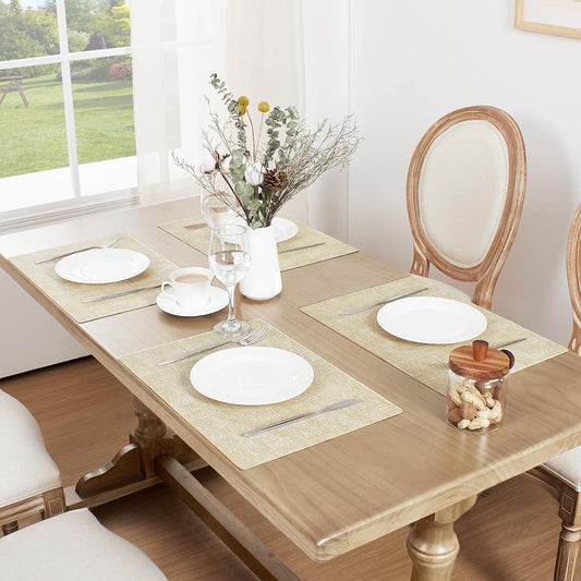 Softalker Vinyl Placemats Set of 4 - Faux Leather Heat Resistant Place Mats, 100% Waterproof Oilproof Wipe Clean Table Mats for Indoor & Outdoor Use, 17’’×12’’, Beige