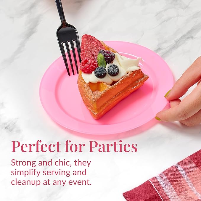 Prestee Pink Plastic Plates 6.25" – 100 Pack Disposable Party Plates for Wedding, Events, Parties – Elegant Pink Plastic Plates for Party, Fancy Disposable Dinnerware for Desserts, Salad