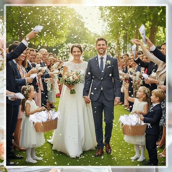 Biodegradable Wedding Confetti 5000 Paper Hydrangea Flower Petals with 60 Throw Me Stickers 60 Biodegradable Cones 1 Basket White Flower Petals for Wedding Ideas Romantic Night Decor