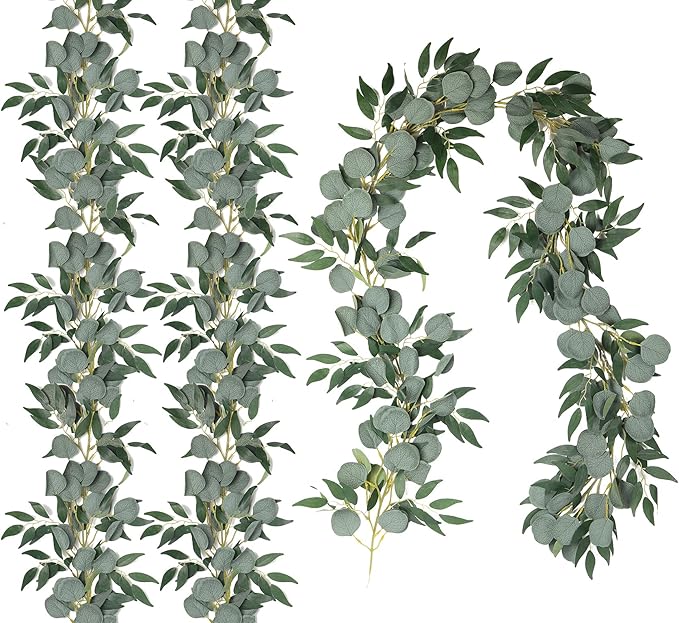 RECUTMS 2Pack Artificial Eucalyptus Garland with Willow Leaves 6Feet Fake Hanging Plant Silk Eucalyptus Willow Leaves Ivy Garland Faux Greenery for Indoor Outdoor Wedding Party Home Table Arch Decor