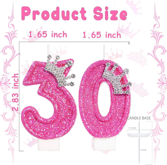 Birthday Candle for Cake, Crown Rose Number Candles, 2.76 inch Number Happy Birthday Candle, Cake Topper Decoration for Birthday Party (Number 30)