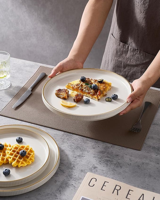 famiware Star Dinner Plates for 6, 10 inches Plate Set, Scratch Resistant, Stoneware Dinnerware, Kitchen Modern Rustic Serving Dishes, Vanilla White