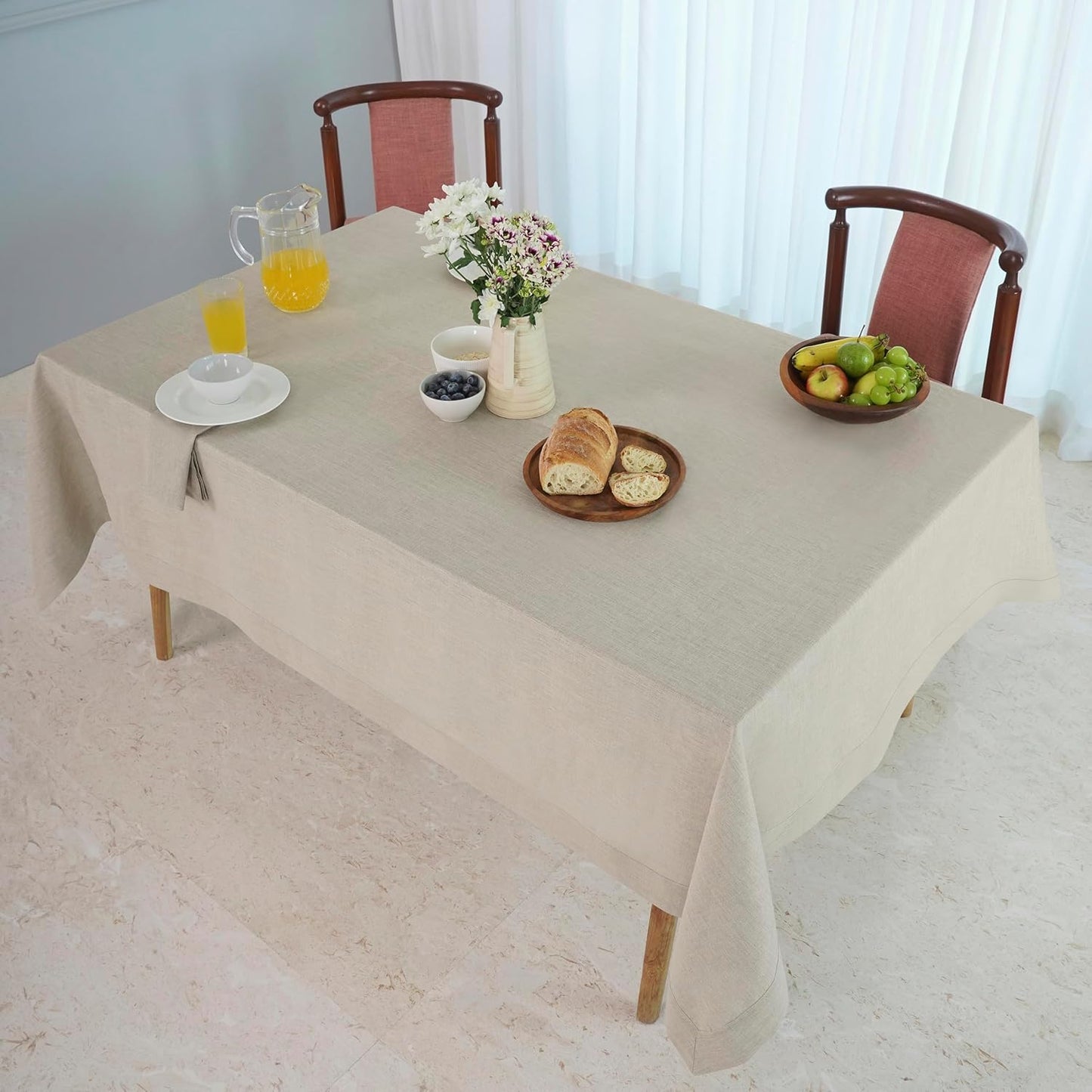 D'Moksha Homes Natural Linen Tablecloth 60 x 120 Inch - 100% Pure Linen Tablecloth for Rectangle Tables - Machine Washable Table Cloth for Fall, Autumn and Halloween