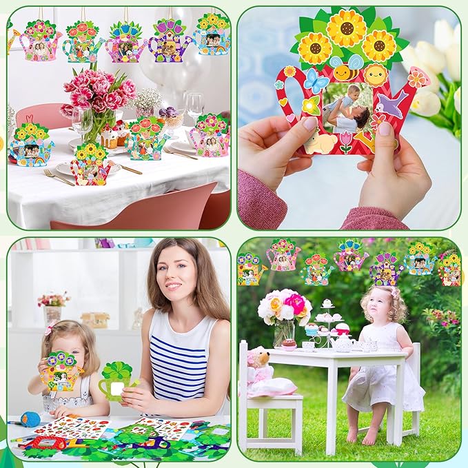 Jetec 48 Sets Spring Watering Can Picture Frames Craft Kit DIY Photo Frames Sticker Craft Make Your Own Paper Picture Frame for Home Activities Party Favors Decorations(Classic Color)