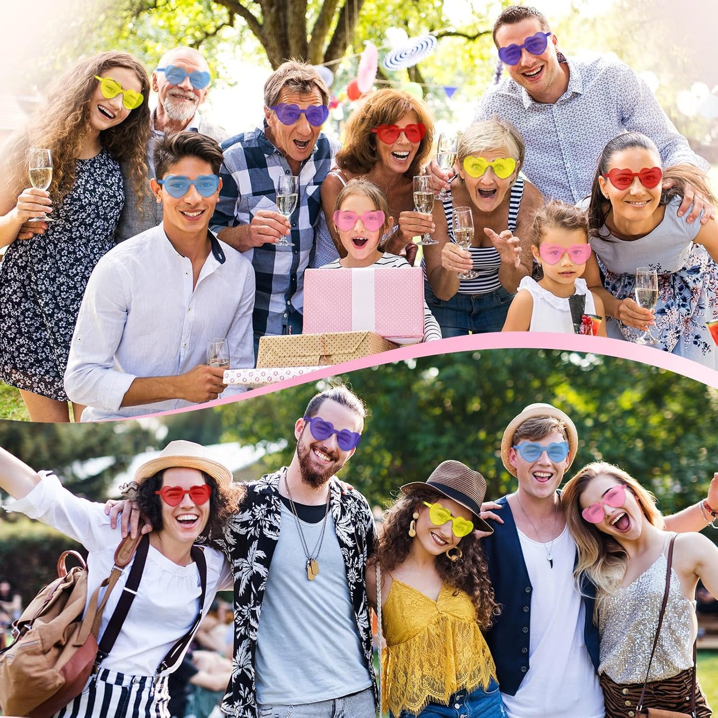 PLULON Heart Sunglasses for Women 5/12/25 Pcs, Heart Glasses Valentine Day Rimless Shaped Candy Color Fun Glasses Party Favor