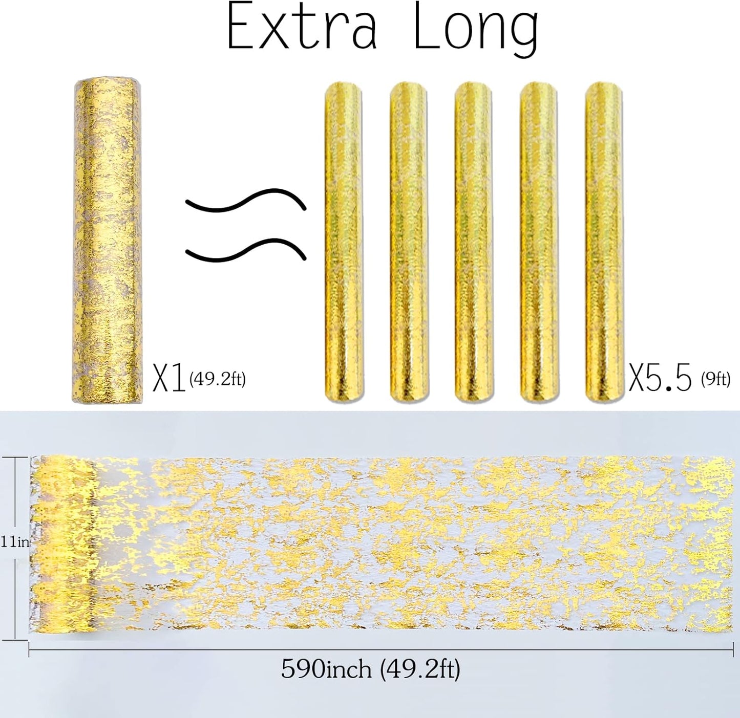 49ft Gold Table Runner, Extra Long Metallic Mesh Table Runner Roll , Party Decorations for Events, Wedding, Birthday , Holiday, Anniversary- 1pc (49ft)
