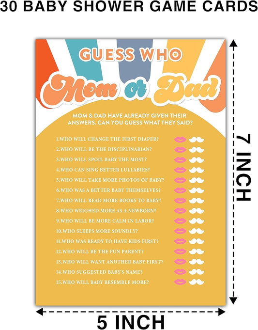 YSTEP Boho Sunshine Baby Shower Games for Boy, 30 Guess Who Mom or Dad Game Cards, Gender Reveal Party Supplies Favors (5"x7") -A05