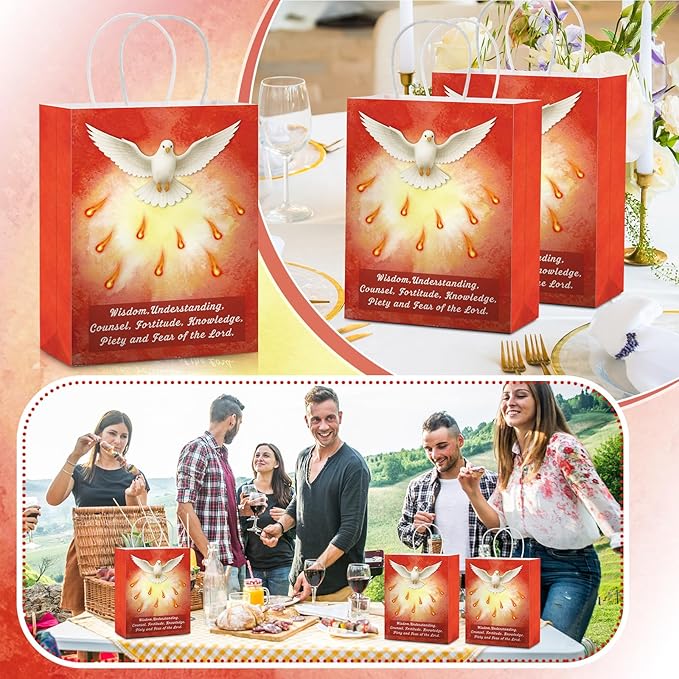 24 Pcs Holy Spirit Confirmation Gift Bags Pentecost Catholic Gift Bag Religious Paper Gifts Supplies with Handles Christian Party Favor for Baptism Party Rcia Decoration