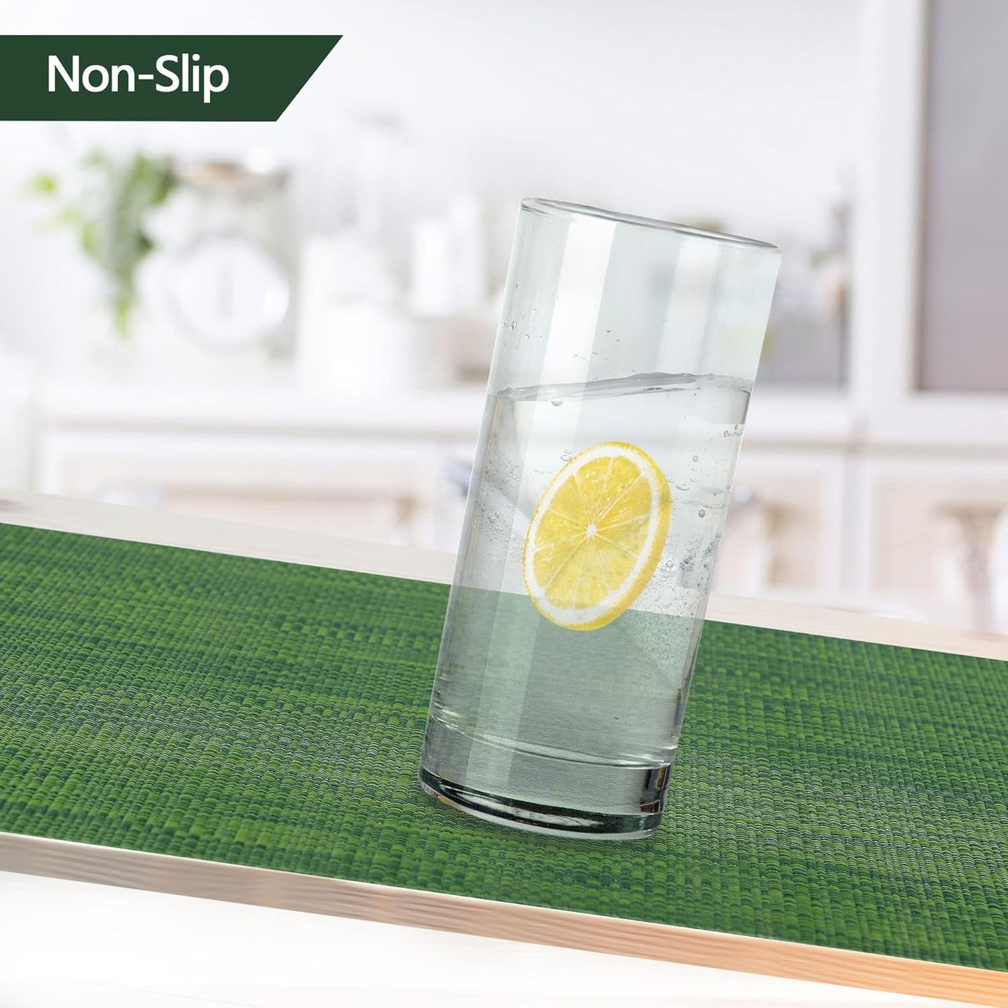 SLKQG Green Placemats Set of 6 - Wipe Clean Vinyl Placemats - Washable Heat Resistant PVC Table Mats for Dining Table - 17x12 Inch (Green, 6)