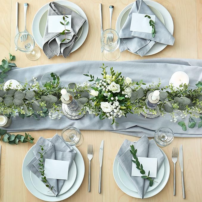 CEWOR 5pcs 5.5ft Artificial Eucalyptus Garland Fake Silver Dollar Eucalyptus Greenery Garland Vines Table Runner for Wedding Arch Backdrop Table Centerpiece Home Mantle Decor