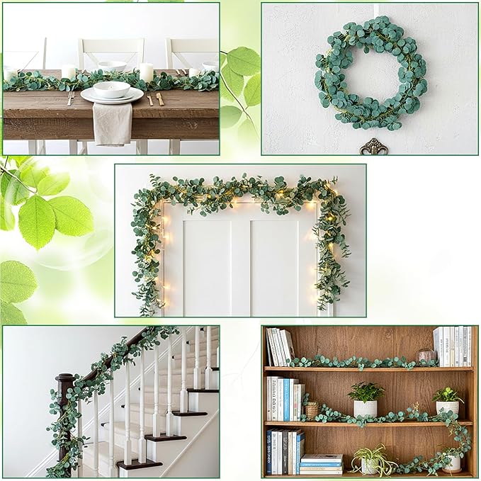 36 Pcs Artificial Eucalyptus Garland, Eucalyptus Greenery Leaves Table Garland Faux Leaf Plants Hanging Wreath Vines for Wedding Party Wall Table Home Fireplace Bedroom Decor