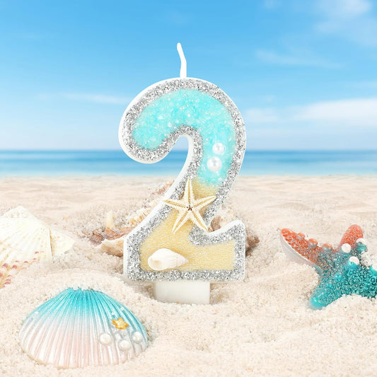 Beach Birthday Candle Starfish Number 2 Candles 2nd Cake Candle Blue Birthday Cake Topper Cupcake Decorations Party Decor Anniversary Celebrations Supplies Favors