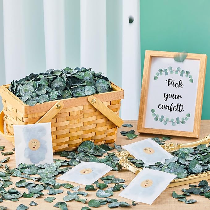 Suncalla Biodegradable Confetti 10.58 Oz eucalyptus leaves Dried Flower Petals with Throw Me Stickers Confetti Biodegradable Flower Petals for Valentines Decor(Eucalyptus Leaves,Multi Color,55 Pcs)