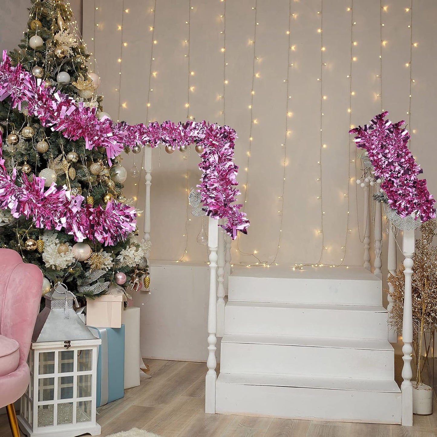 Dingion 59 Feet Christmas Tinsel Garland Metallic Twist Ornaments Hanging Glitter Xmas Garland for Christmas Tree Indoor Outdoor Decoration Party Supplies