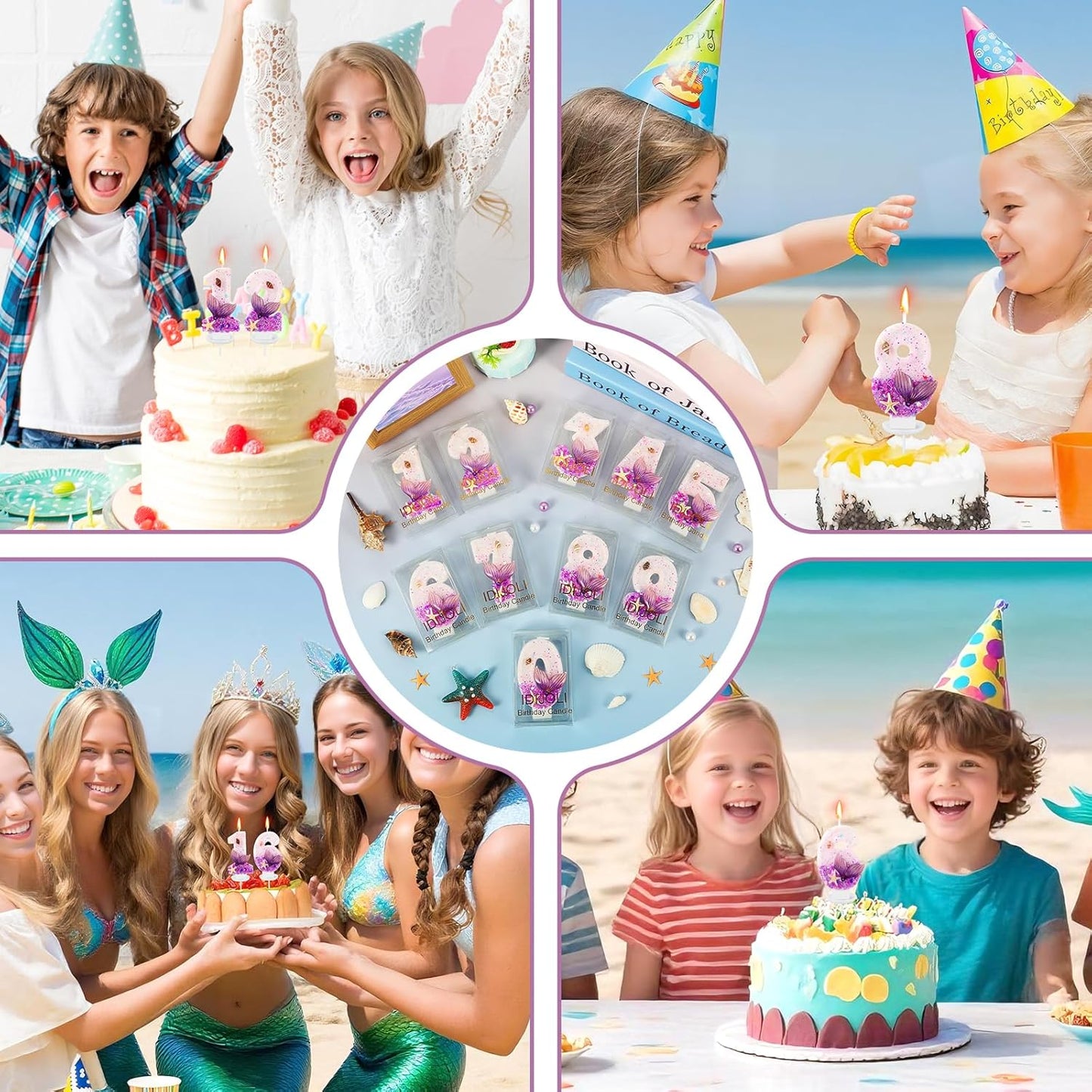 Purple Number 7 Candles Mermaid Birthday Candle 7th Birthday Cake Topper Cupcake Decorations for Girls and Women Party Decor Anniversary Celebrations Supplies Favors